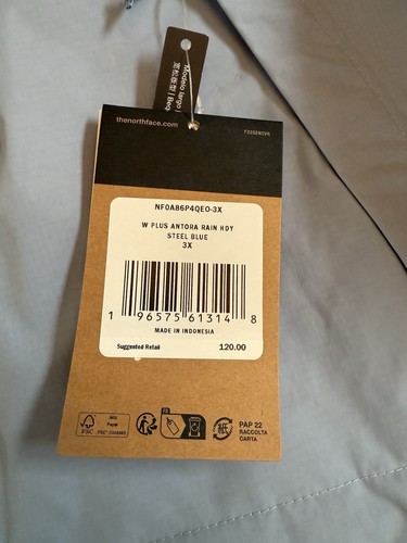 The North Face Donna Plus Antora Giacca Antipioggia Felpa con Cappuccio Acciaio Blu Taglia 3X Nuova con etichette $120 - Foto 8 di 16