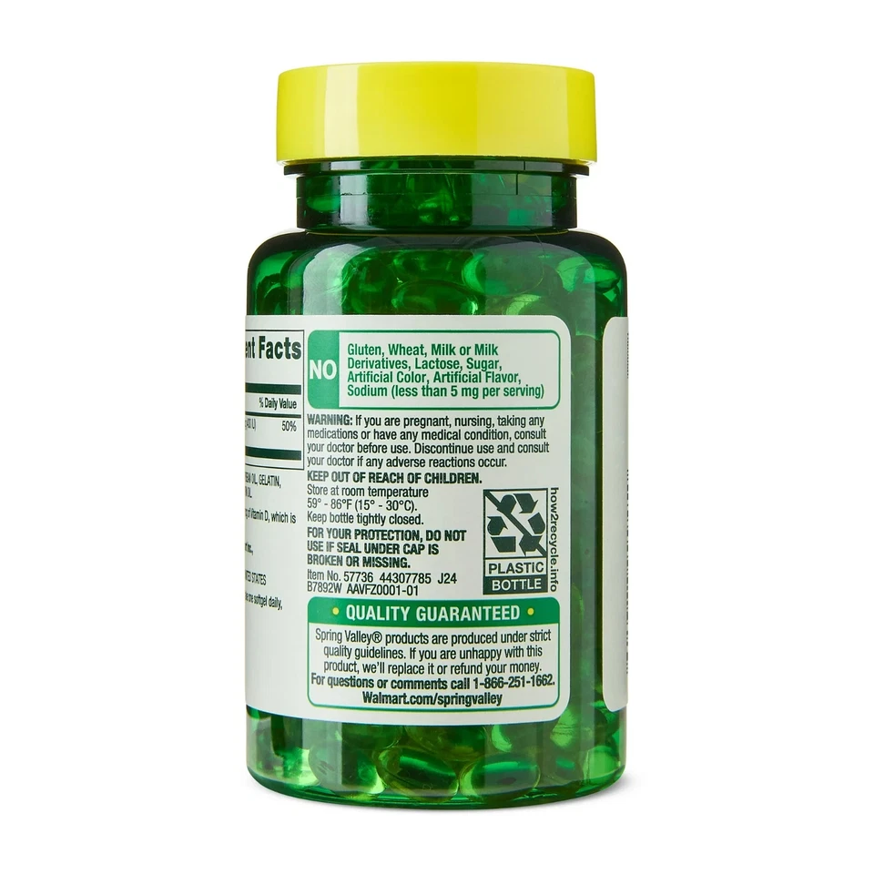 Spring Valley Vitamina D3 400 UI (10 mcg), 200 cápsulas blandas - Apoyo óseo e inmunológico Foto 3 de 4