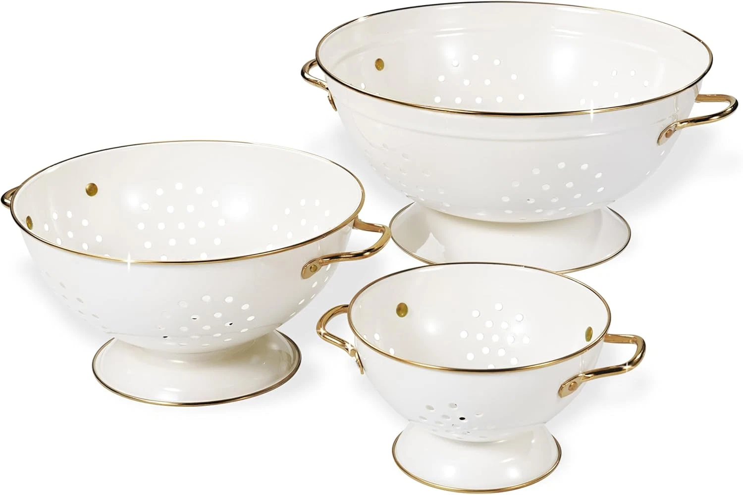 Metal Colander Set of 3, Strainer Basket with Handles Perfect for Spaghetti, Pas