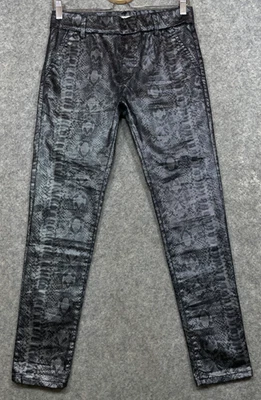 Bevy Flog Dafna Pants Womens 25 Black Silver Python Snake Stretch Ankle Pull On - Photo 1/4