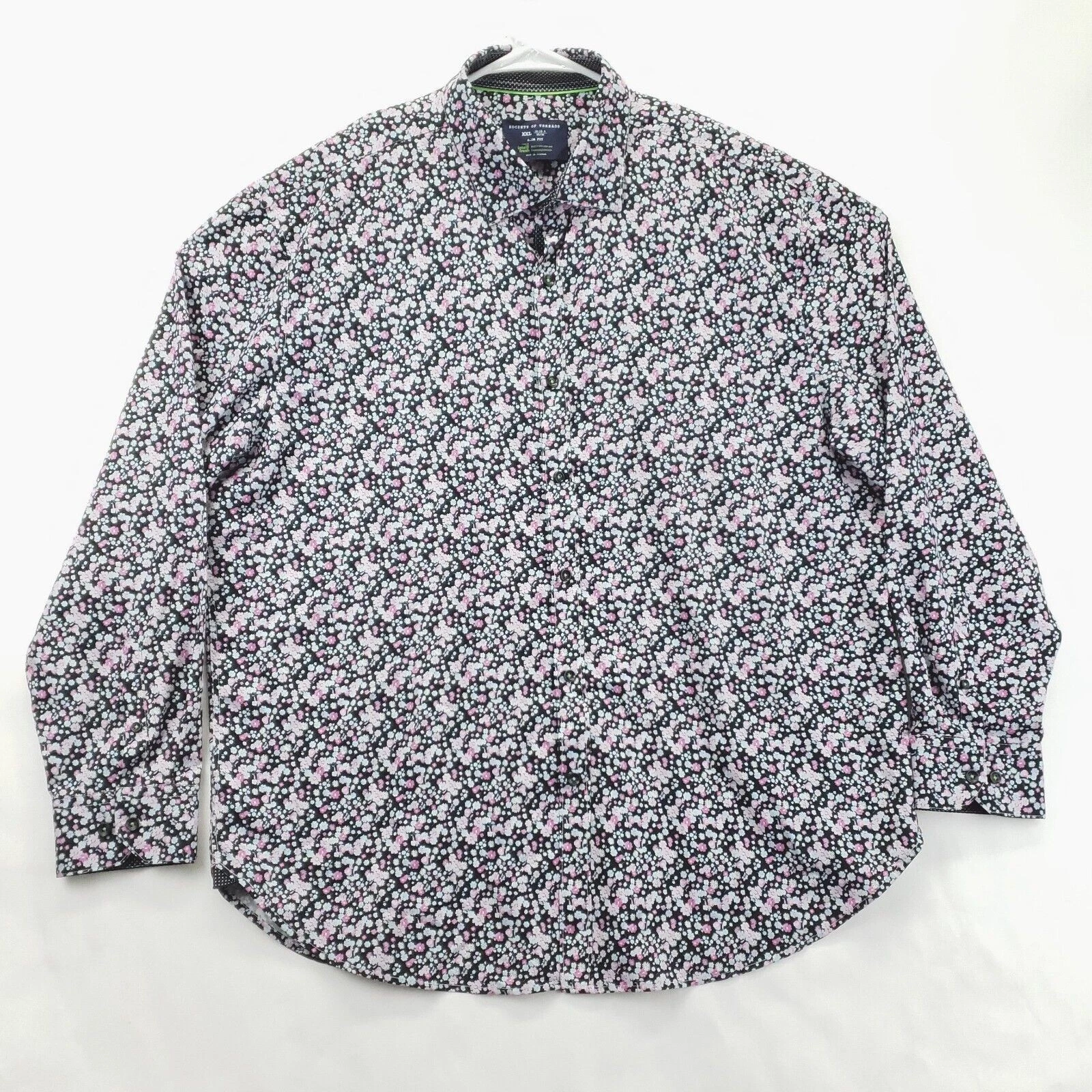 Society of Threads Shirt Men 2XL Black White Flip Cuff Intellifresh Slim Classic
