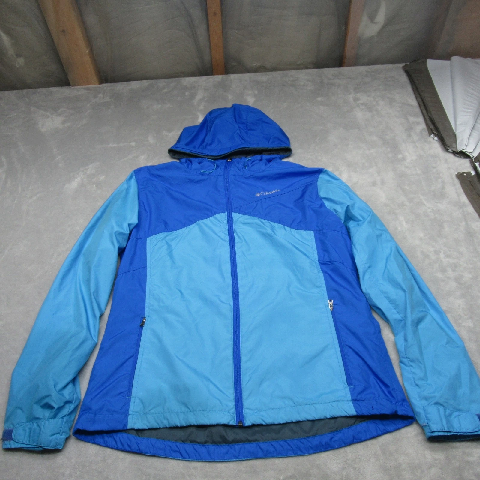 Columbia Jacket Mens XL Blue Glennaker Lake Rain Hooded Full Zip Light Packable