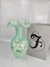 Fenton Willow Green Rib Optic Iridescent Vase 95th Anniversary Signed Hand Paint