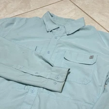 Huk Shirt Mens Large Blue Fishing Performance Long Sleeve Button Down Vented