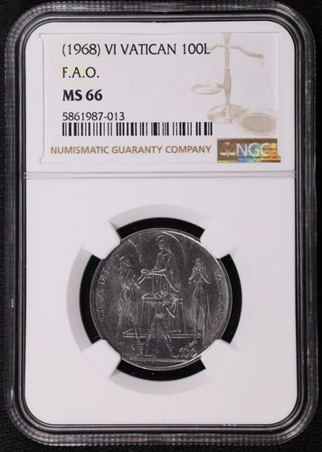1968 Vatican City 100 Lire Paul VI FAO Stainless Steel Coin NGC MS 66