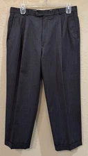Hart Schaffner Marx Mens Pants 36 x 27 Gray Pleated Cuffs