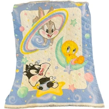 Baby Looney Tunes Space Neighbors Crib Blanket Quilt Comforter Tweety Bug 46x33”