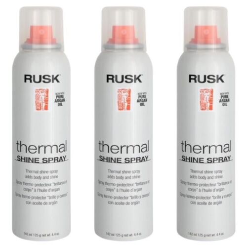 3 PACK! RUSK PURE ARGAN OIL THERMAL SHINE SPRAY 4.4 OZ ADDS BODY & SHINE TO HAIR