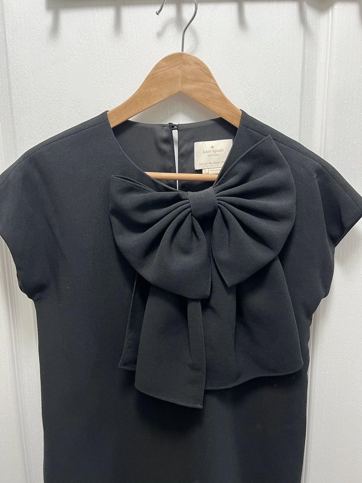 Abito Kate Spade nero fiocco look per la fodera argento taglia 2