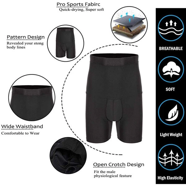 Men Compression Hi-Waist Boxer Shorts Tummy Slimmer Body Shaper Girdle Underwear - Image 4 of 4