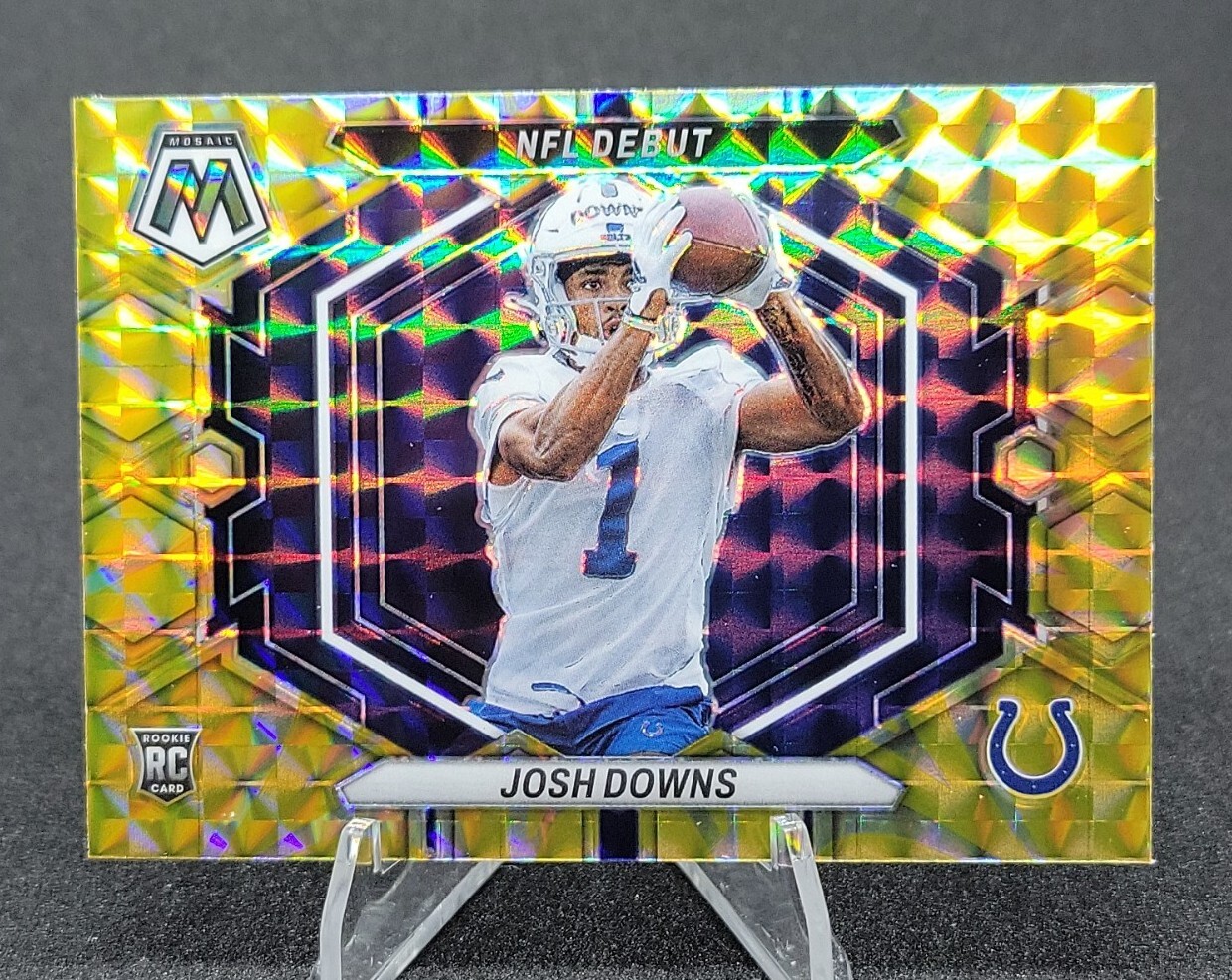 Josh Downs RC 2023 Panini Mosaic #ND-15 NFL Debut Reactive Yellow Prizm Colts