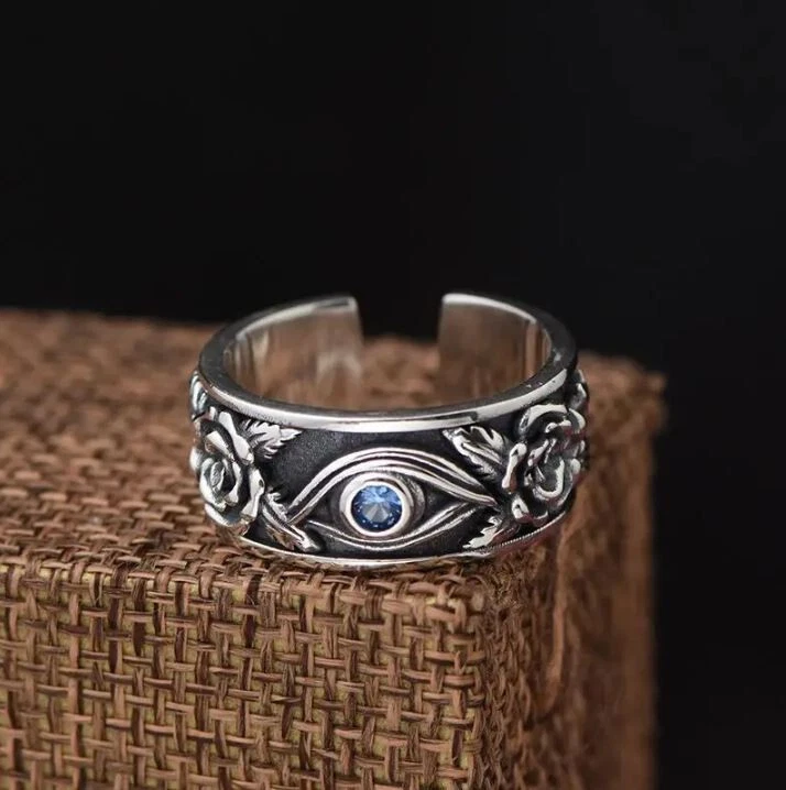 Ring 925 Silber Sterling Zirkonia Blau Herren Damen Sterne Größe Verstellbar - Bild 4 von 4