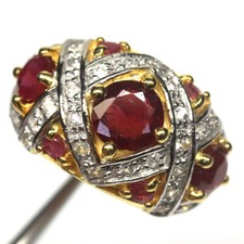 Gemstone Red Ruby Zircon Jewelry Ring 925 Silver 18K Gold Size 7.25