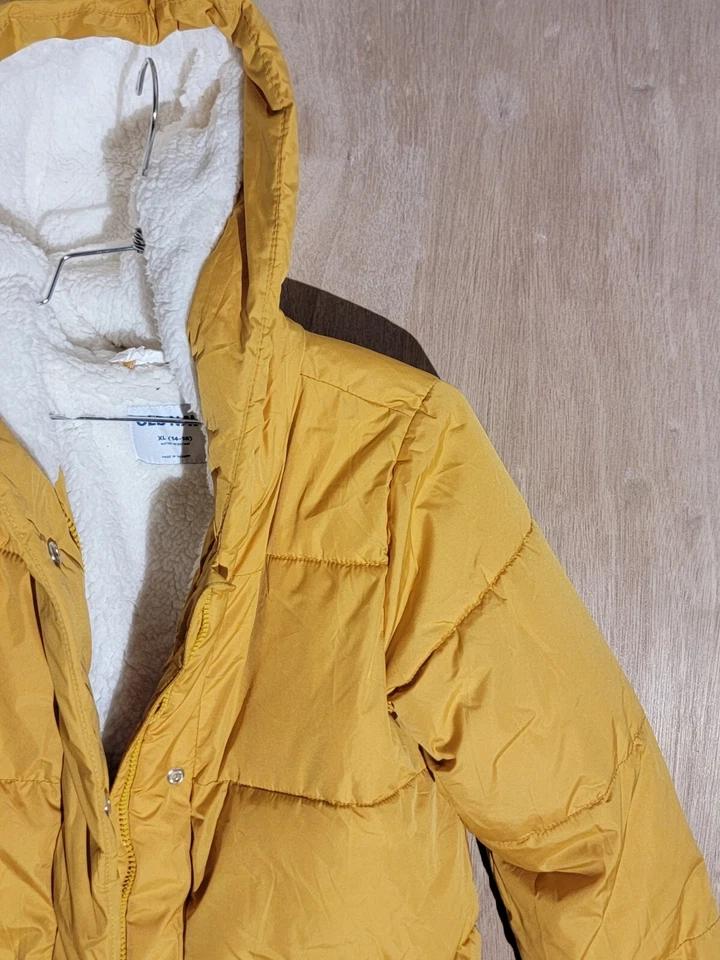 Chaqueta acolchada antigua azul marino para mujer talla XL con capucha resistente al agua forro sherpa dorado Foto 3 de 4