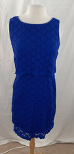 Dressbarn Womens 6 Cobalt Blue Dress Sleeveless Lace Layer Sheath Stretch Career