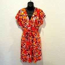 Nine West Orange Floral Wrap Dress Size Medium