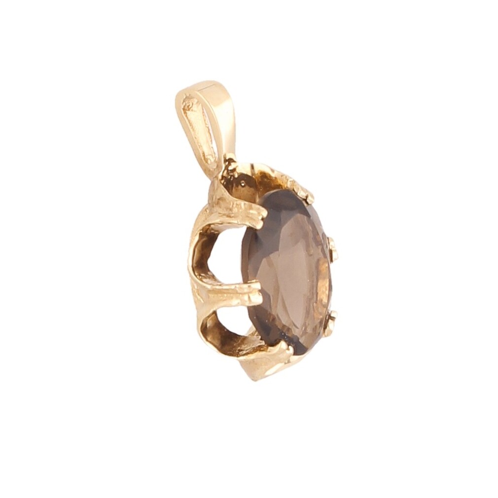 9Carat Yellow Gold Smoky Quartz Solitaire Pendant (7x10mm)