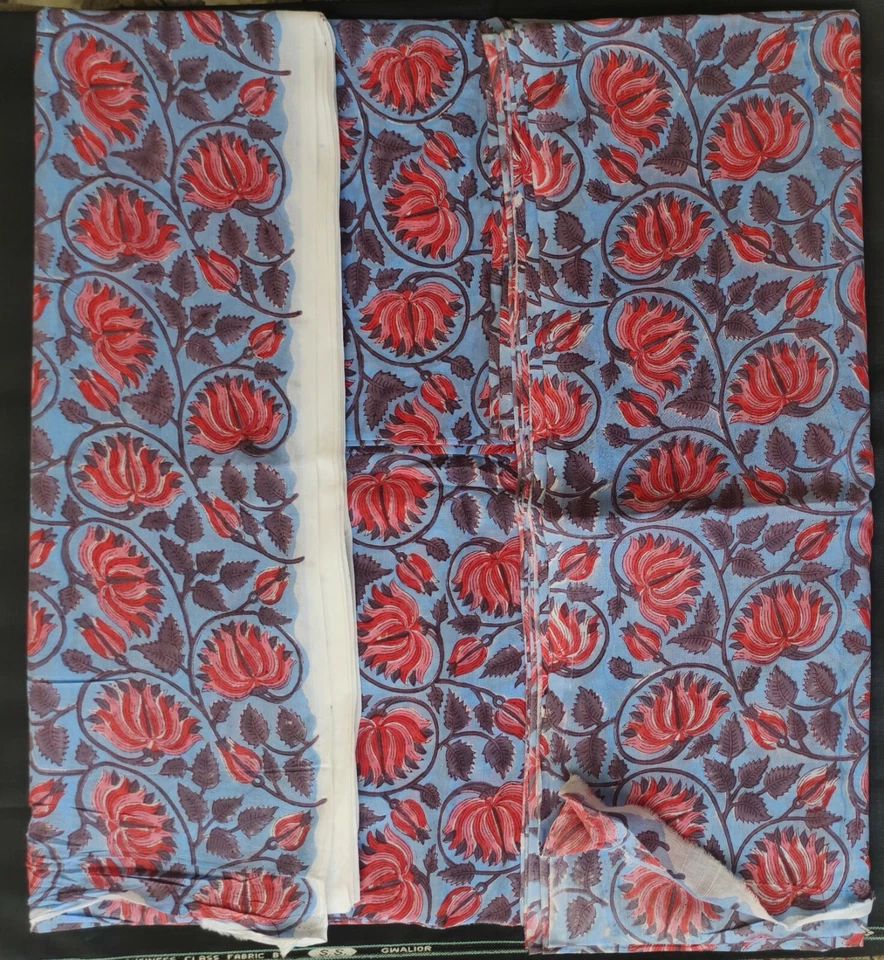 Indian Print Hand Block Printed Cotton Fabric - Image 3 of 4