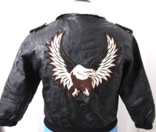 Milan Leather Sherpa Zip wool Flight Eagle patch Bomber Jacket Coat Youth 10/M