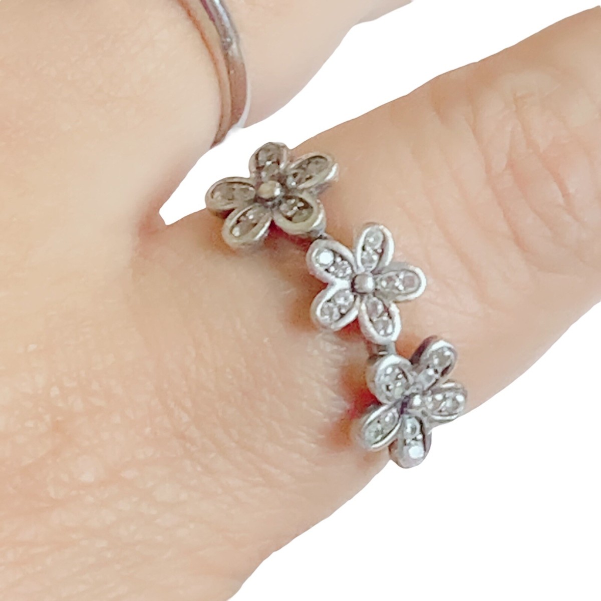 Womens S925 Sterling Silver Ring 3 Daisy Flower CZ Design Sz