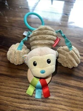 Infantino Go Gaga Brown Monkey Teether Plush Wooden Stroller Crib Baby Toy