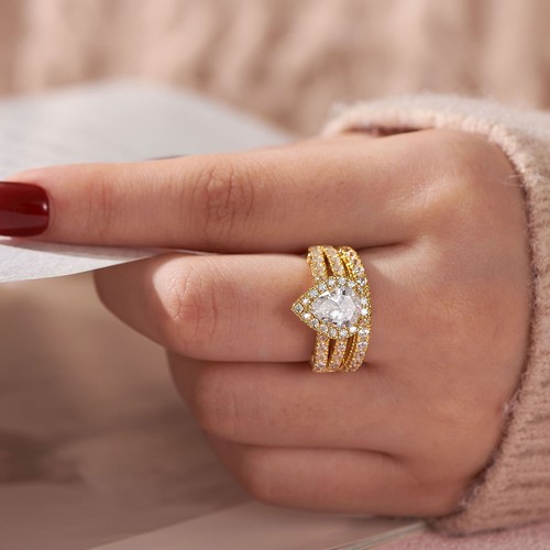 Wuziwen Halo Birnenform Ringe für Frauen Verlobung Ehering Set Ring Schmuck - Bild 9 von 14