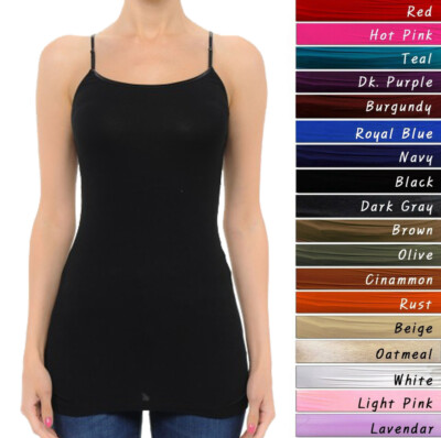 Plain Basic Long Tank Top Adjustable Spaghetti Strap Cotton Camisole Plus Size
