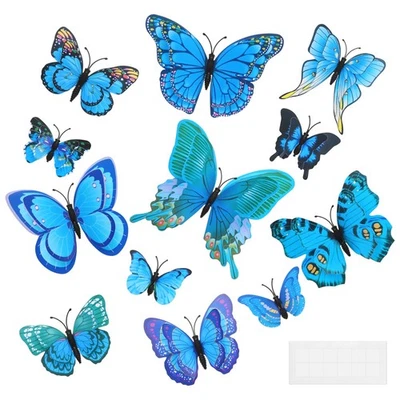 12 décors muraux papillon, stickers magnétiques papillon 3D [Bleu,Thème F] - Photo 1/4