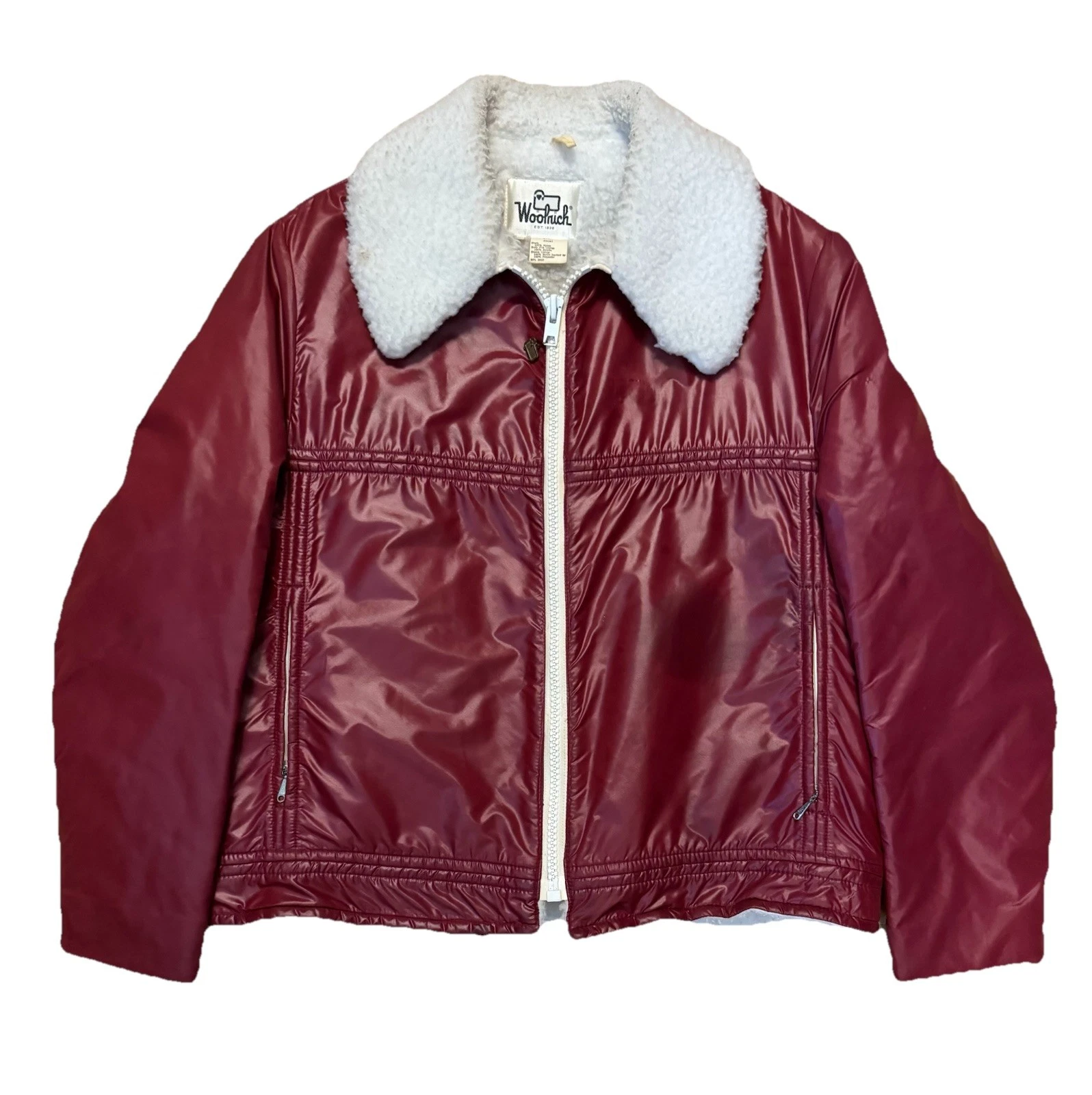 Vintage Woolrich Red Nylon Fleece Lined Bomber Style Jacket Unisex Sz. XL RARE