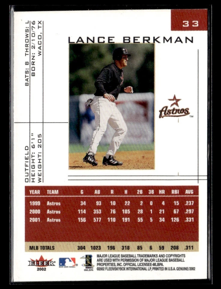 2002 Fleer Genuine Lance Berkman #33 - Image 2 of 2