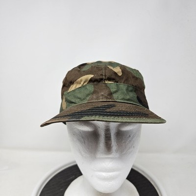 Vintage US Army Hat Cap Fitted Mens 7 Woodland Camo BDU Patrol
