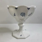 Vintage L.E. Smith Blue Onion Painted Milk Glass Large Compote Candy Dish MCM