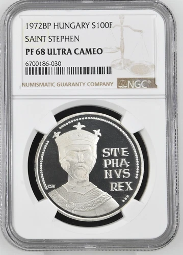 1972 BP Hungary S100F Forint King Saint Stephen Silver Coin NGC PF 68 UC