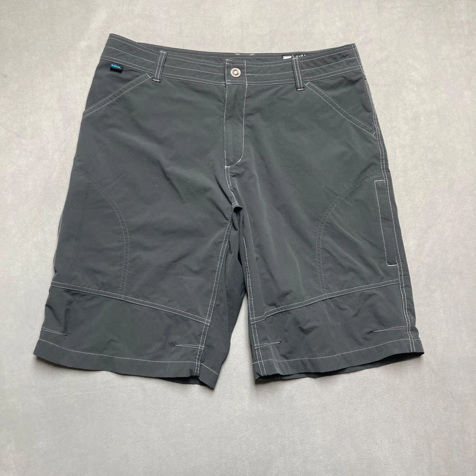 Kuhl Shorts Mens 38 Gray Stretch Nylon Outdoor Hiking Zip Pocket 12" Inseam
