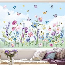 Summer Garden Flower Double Sided Window Clings Spring Wildflower Purple
