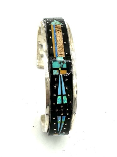 Navajo Native Handmade Bracelet Multistone Inlay Night Sky Yei By Gilbert Smith - Picture 15 of 21