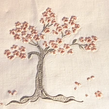 Vint. MARGHAB Hand Embroidery Guest Towel - JACARANDA TREE - PINK - FREE SHIP