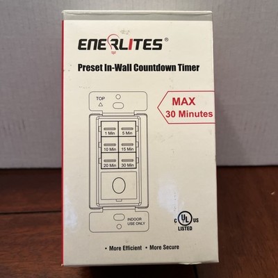 Countdown Timer Switch for Bathroom Fans and Lights 1-30 Min Neutral Wire Req...