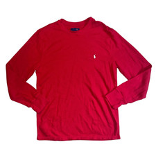 POLO RALPH LAUREN Men  s Red Knitted Long Sleeve Sleepwear Shirt Size L