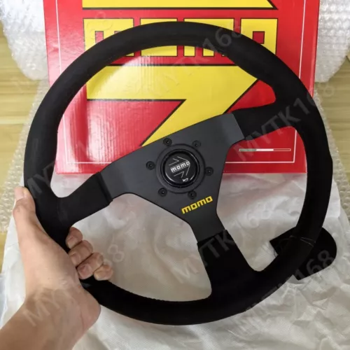 MOMO Monte Carlo 340mm 14' suede Leather Thickened Spoke Black Steering Wheel - Picture 6 of 9