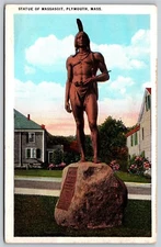 Postcard Statue of Massasoit Plymouth MA B319