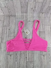 NWT Tinibikini Swimsuit Medium Hot Pink Binkini Top Rib Vneck Strappy 