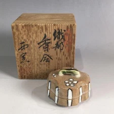 Hajiki Incense Holder Mino Ware Nishi Kiln Oribe w/Box Tea Ceremony Utensils JPN