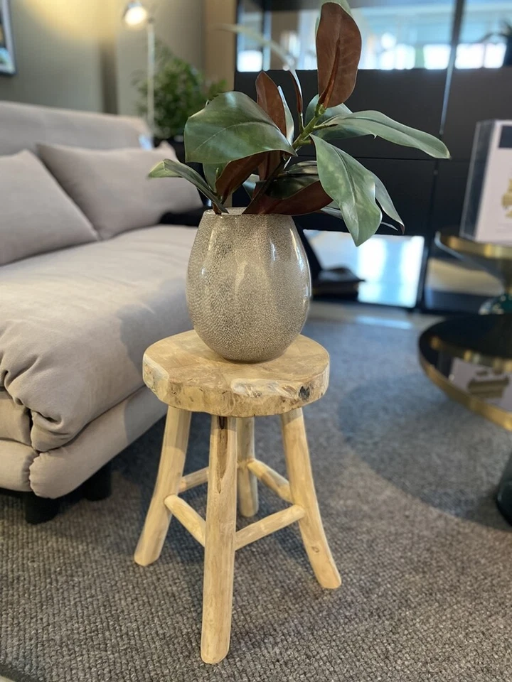 Teakholz Hocker Sitzhocker rund Ø30x42 cm Beistelltisch massiv Shabby Vintage - Bild 3 von 4