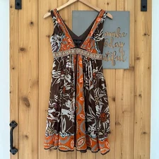 Nicole Miller Collection Size 2 Silk Sleeveless Printed V-Neck Dress