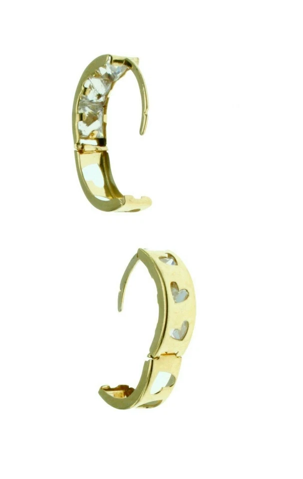 New Real 14K Solid Yellow Gold Heart design Reversible Huggies Hoop Earrings  - Image 4 of 4