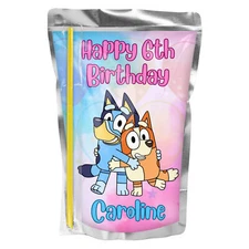 Bluey-Themed Birthday Drink Pouch Labels