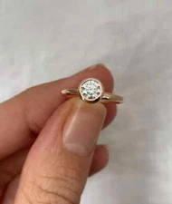 Bezel Set 0.44CT Round Cut Lab-Grown Diamond In 10K Yellow Gold Engagement Ring