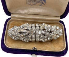 ANTIQUE ART DECO DIAMANTE BROOCH DUETTE DRESS CLIPS CLIPMATE SLIDING FRAME KTF?