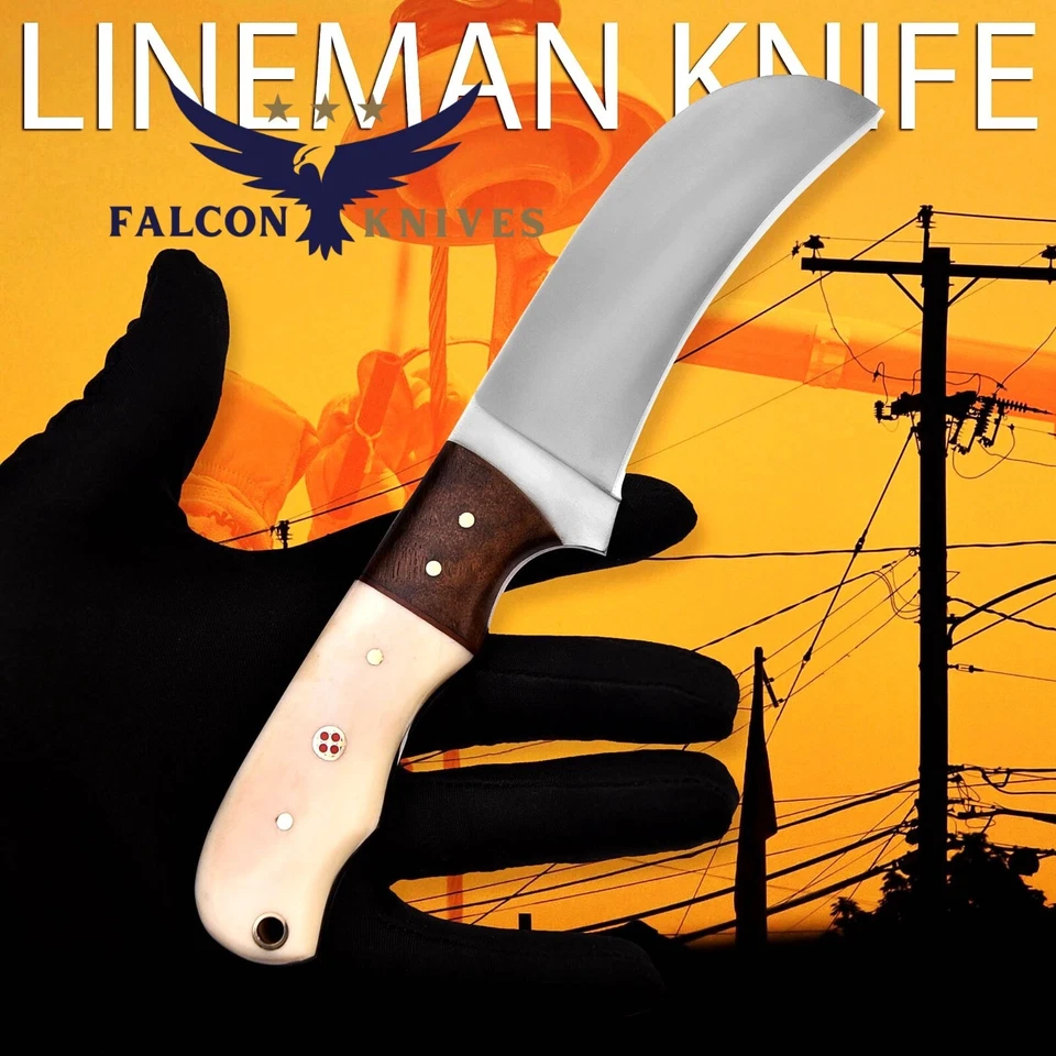 Cuchillo carey de liniero hecho a mano con funda, cuchillo de electricista de hoja fija Foto 3 de 4